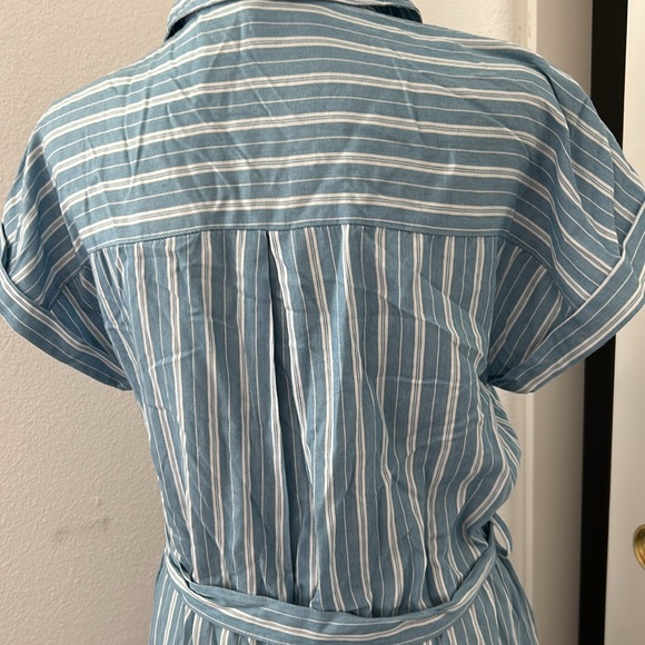 Hem & Thread blue pinstripe collar button down midi dress with waist tie - Picture 4 of 6